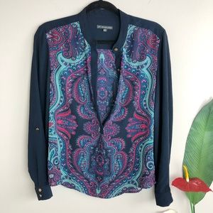 ADRIANNA PAPELL Blue Paisley Boho Blouse